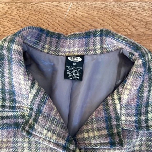 VINTAGE 90s OLD NAVY Lavender Purple Plaid Recycled Wool Jacket and Skirt - Picture 6 of 11